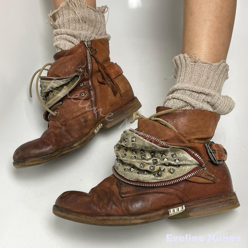 Vintage Leatherwork - Vintage Distressed Braune Knöchelstiefel für Herren,