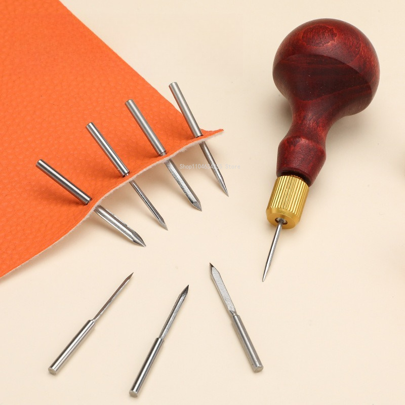 Leatherwork Tool Kit - Rhombischer Redwood-Griff mit austauschbarem Kopf, einzelnes