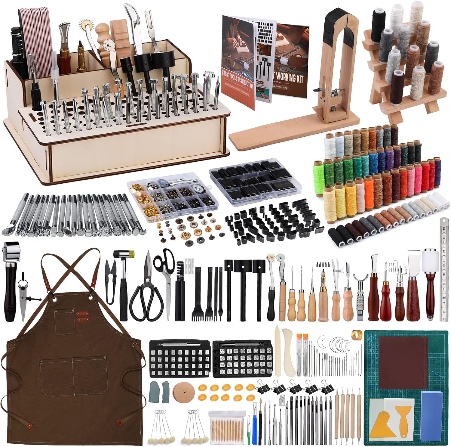 Leatherwork Beginner Tools - 628-teiliges Lederbearbeitungs-Werkzeugset für Anfänger, Starter-Arbeits- und
