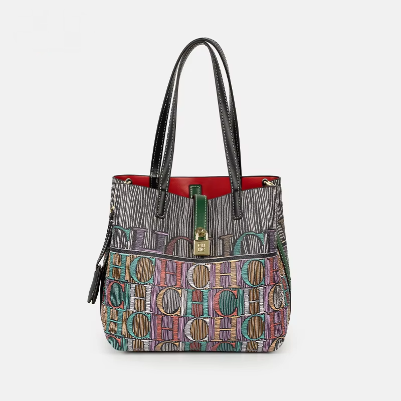 Leather Work In Art - CH Art Farbbedruckte Handtasche mit einfarbigem