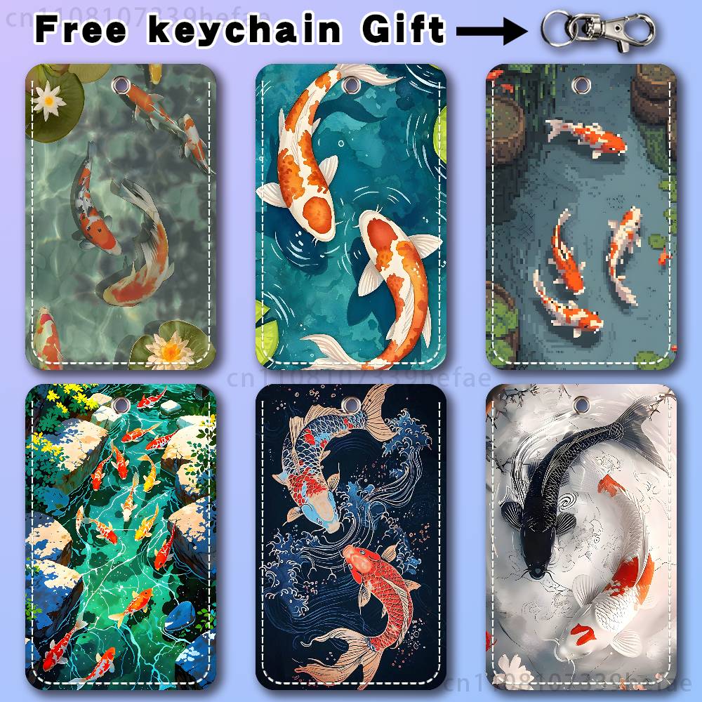Leather Work In Art - Koi-Karpfen-Malerei-Kartenhalter für Bank, Geschäft, Arbeit, Studentenausweis,