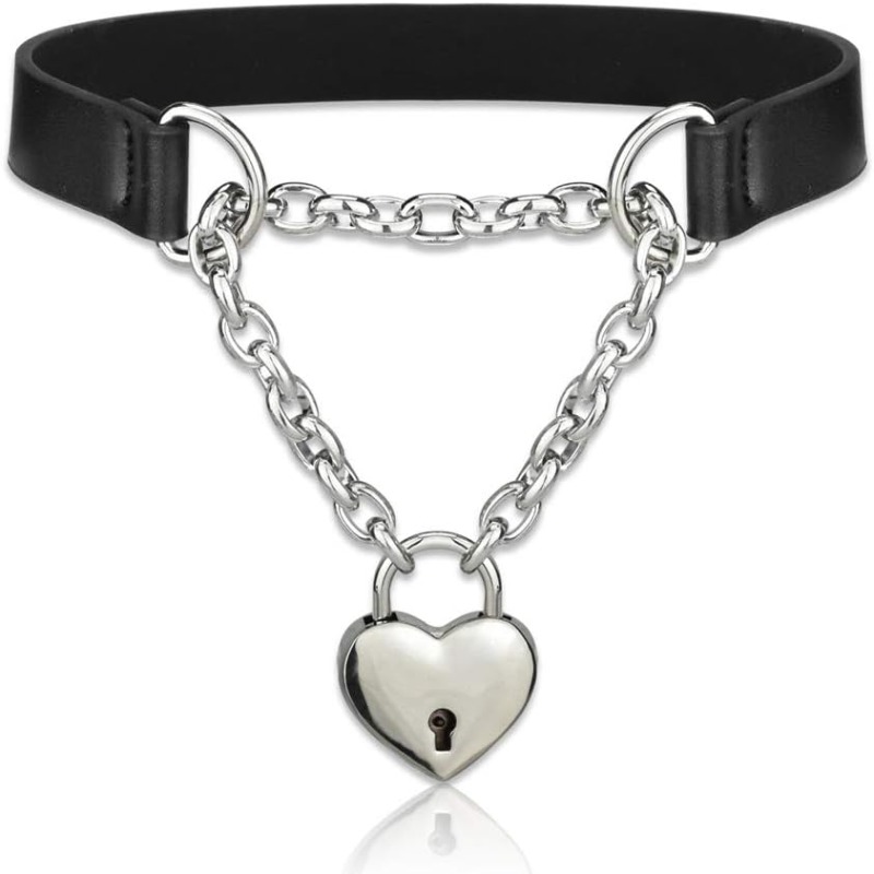 Leatherwork Rings - Goth-Halsketten für Damen, schwarzes Halsband und