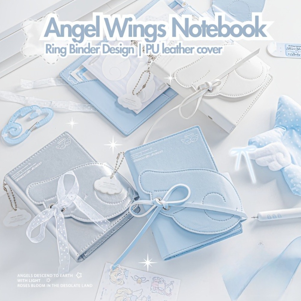 Leatherwork Books - Kawaii Engelsflügel Notizbuch A7 Leder 3-fach