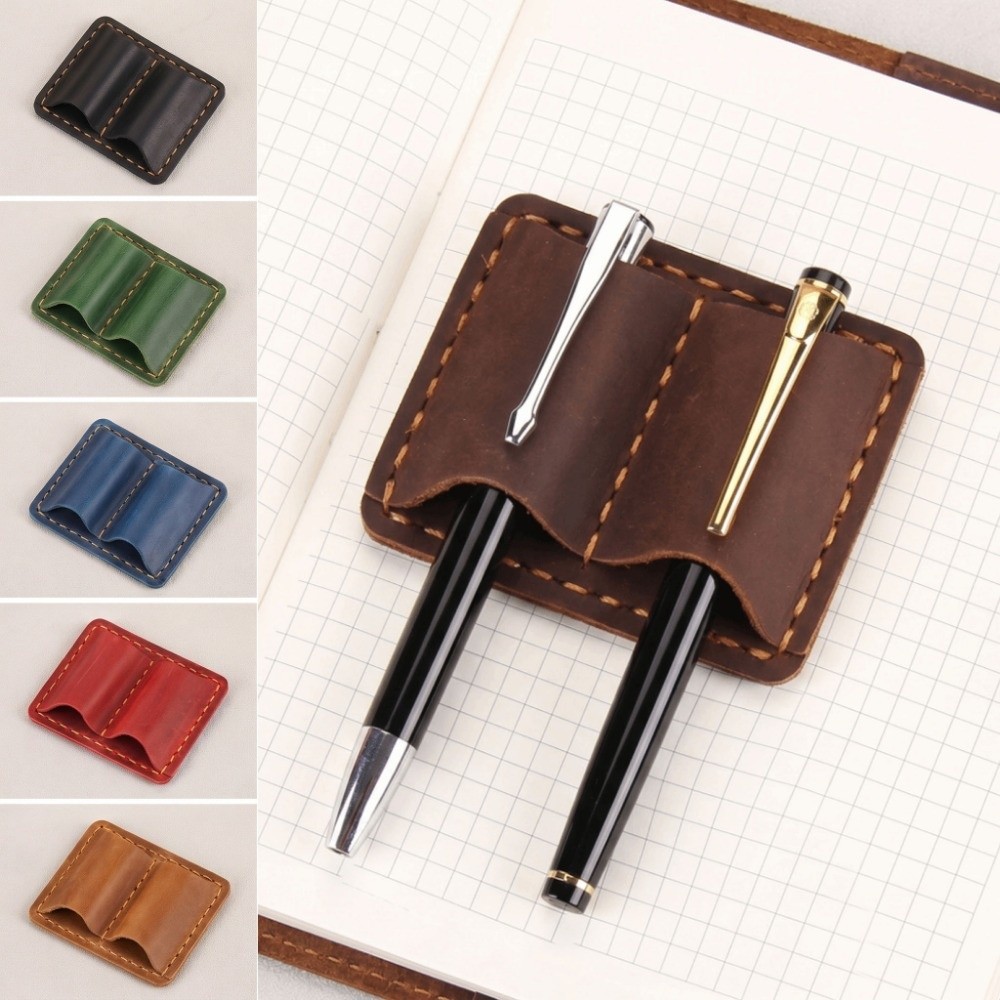 Leatherwork Books - Doppelter Vintage-Leder-Stifthalter, Eleganter Handgefertigter Retro-Stifthalter, Verlustsicherer
