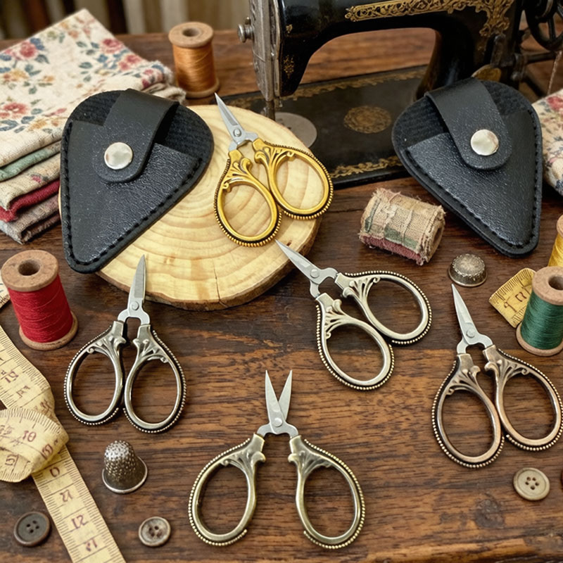 Leather Work In Art - Mini Vintage Schere mit PU-Lederhülle, Edelstahl