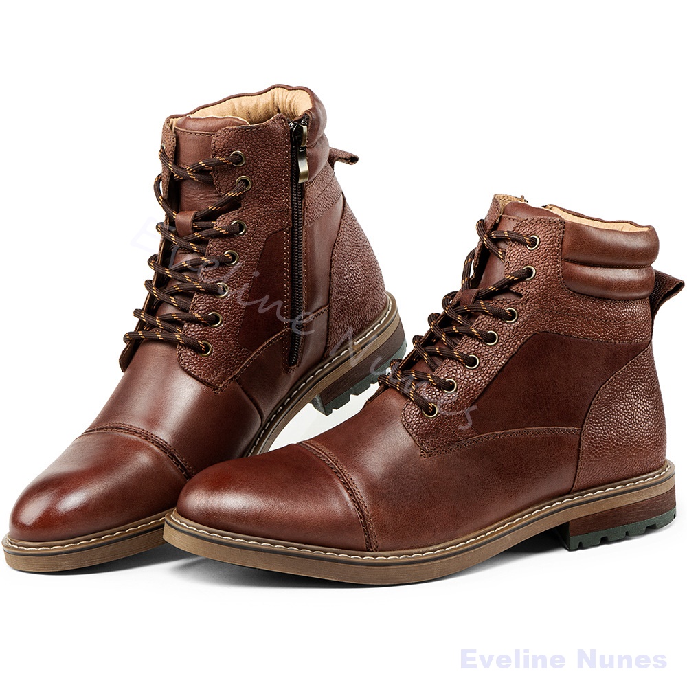 Vintage Leatherwork - Vintage braune Echtleder-Kampfstiefel für Herren, Schnürstiefel